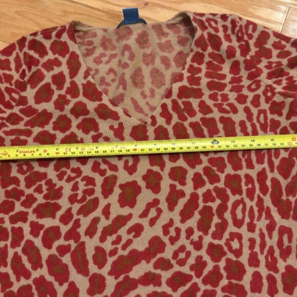 White + Warren Cashmere Sweater Animal Print Tan Red Women Size S - SEE DETAILS - Picture 9 of 9